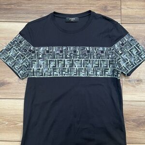 Fendi Black and Gray Short Sleeve Tee with Geometric Pattern